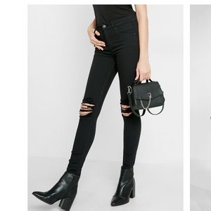 Express High Waisted Black Distressed Jeans